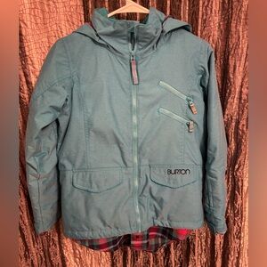 Burton Kids' Blue Pink Hooded Puffer Ski Jacket detachable faux shirt bottom